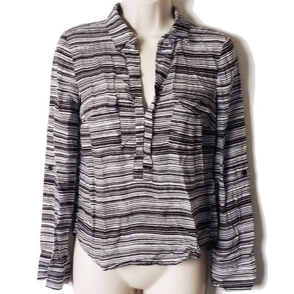 MADE IN USA Splendid Striped Long Sleeve Knit Top XS Black White - Picture 1 of 4